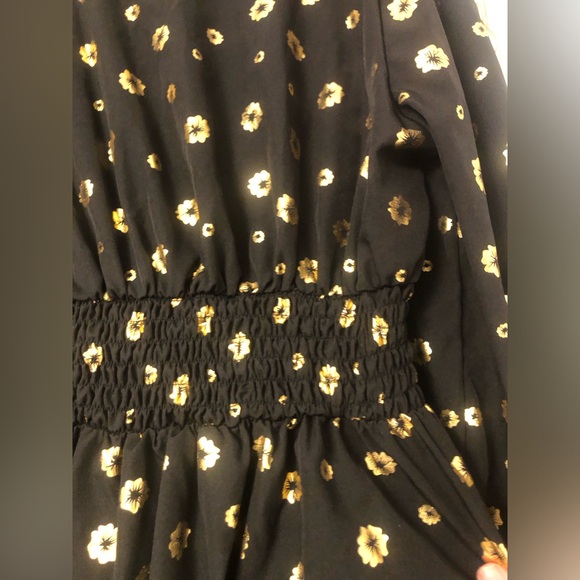 💛PLEASE BUNDLE💛 Shein black, gold flowers, long sleeve dress - sz Large - Picture 10 of 12